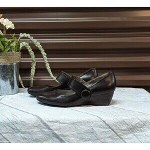 Vintage Ecco Women's 39 Brown Leather Mary Jane Wedges Penny Lane Teacher Y2K
